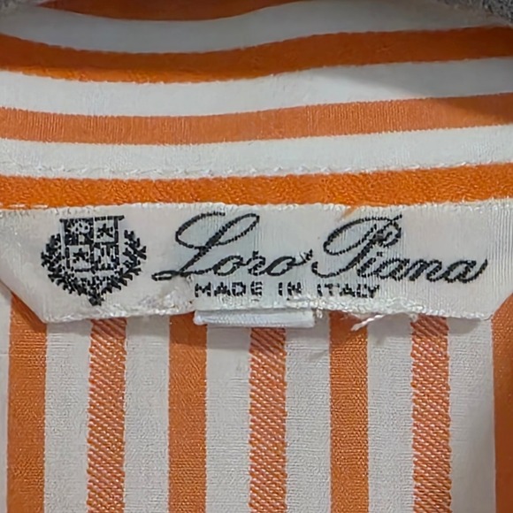 Loro Piana Rust and Cream Striped Button-Down Shirt - Picture 3 of 12